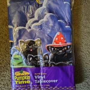 Vintage Halloween Oval Vinyl Tablecover  Black Cats